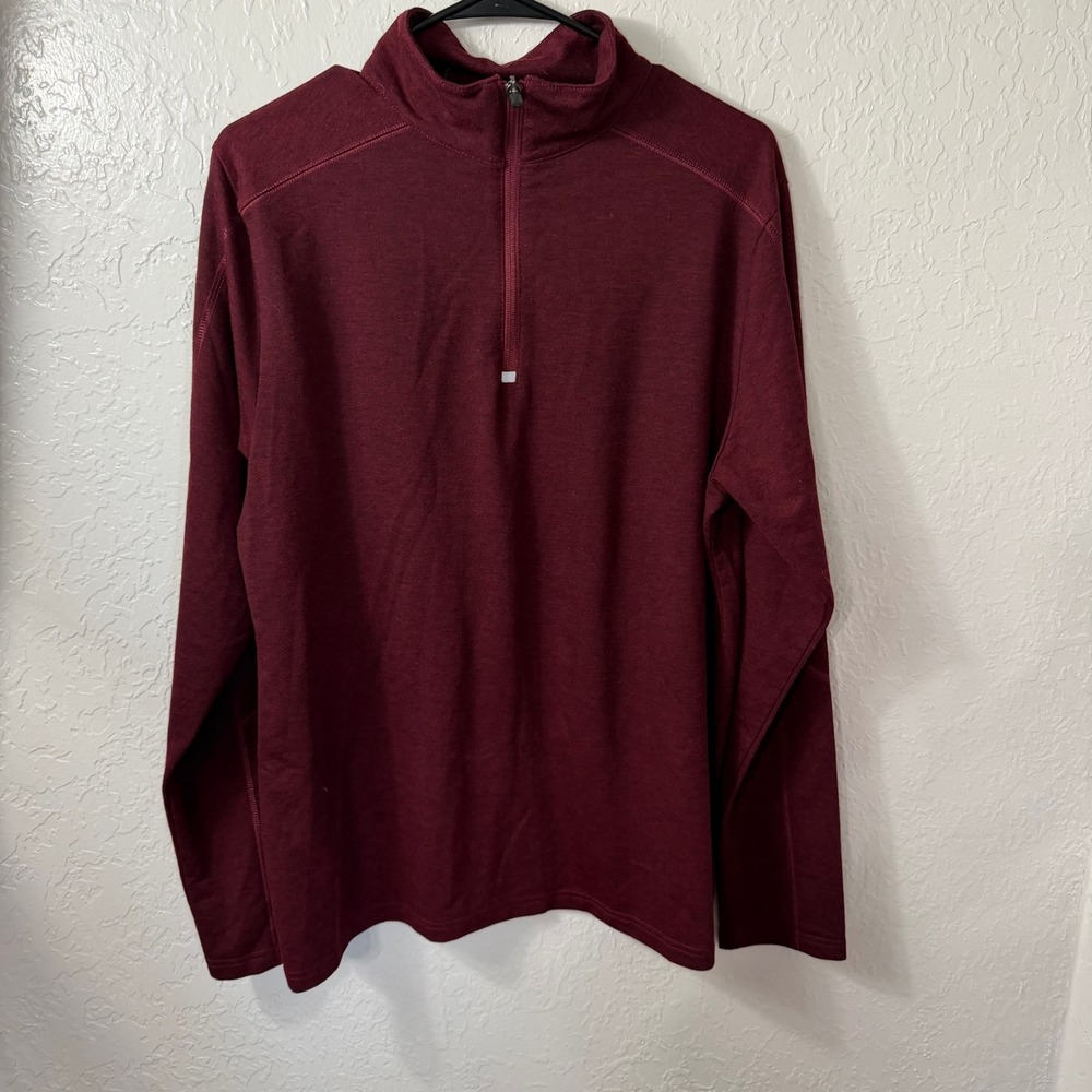 Reebok Mens Burgundy Heathered Quarter Zip Long Sleeve Pullover Active Top M